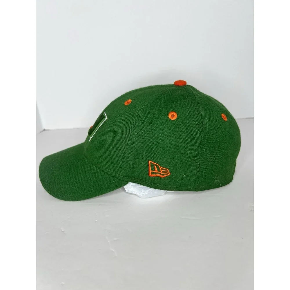 Miami Hurricanes The U Baseball New Era Concealer 7 Fitted Cap Hat Green‎ Orange